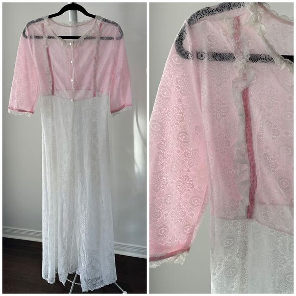 Vintage Ruffled Pink and White Lace  Dress - Picture 3 of 16